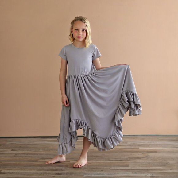 Gray Boho Dress - Long Ruffle Dress - High-low Hem Ruffle Dress - Gray Dress - Picture 4 of 5